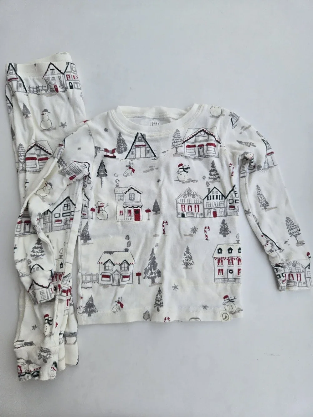 Little Planet Cream Holiday Village Pajama Set Organic Cotton 2T